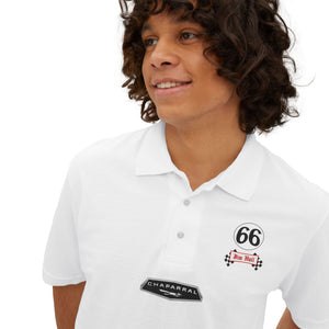 66: Chaparral Jim Hall Mens Pique Polo shirt white front close up