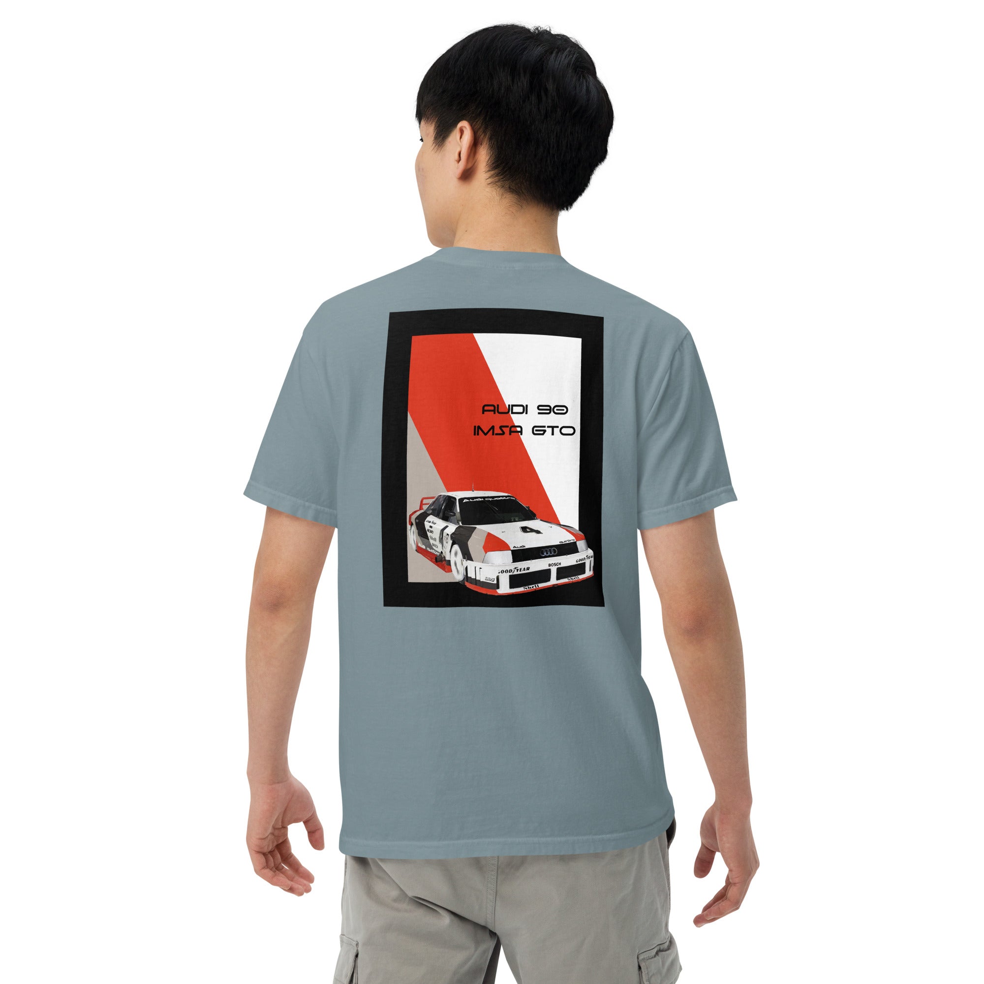 90: Audi 90 quattro GTO imsa race car t-shirt grey back full t-shirt