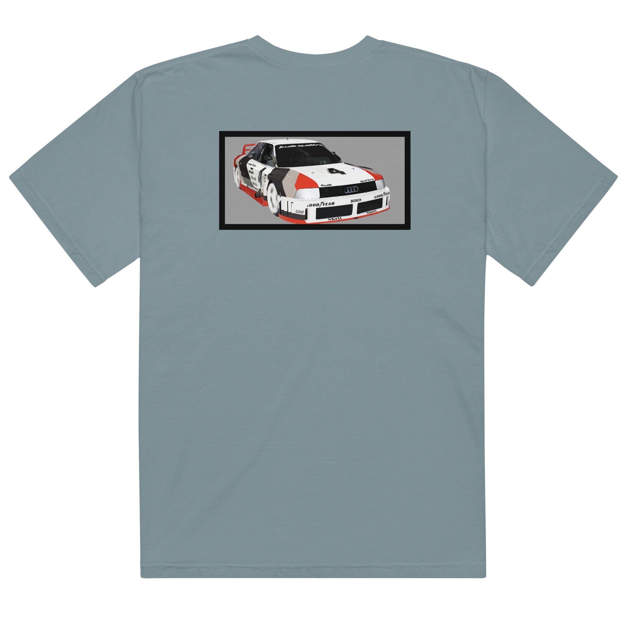 90: Audi Quattro IMSA GTO Unisex Heavyweight T-Shirt grey rear flat