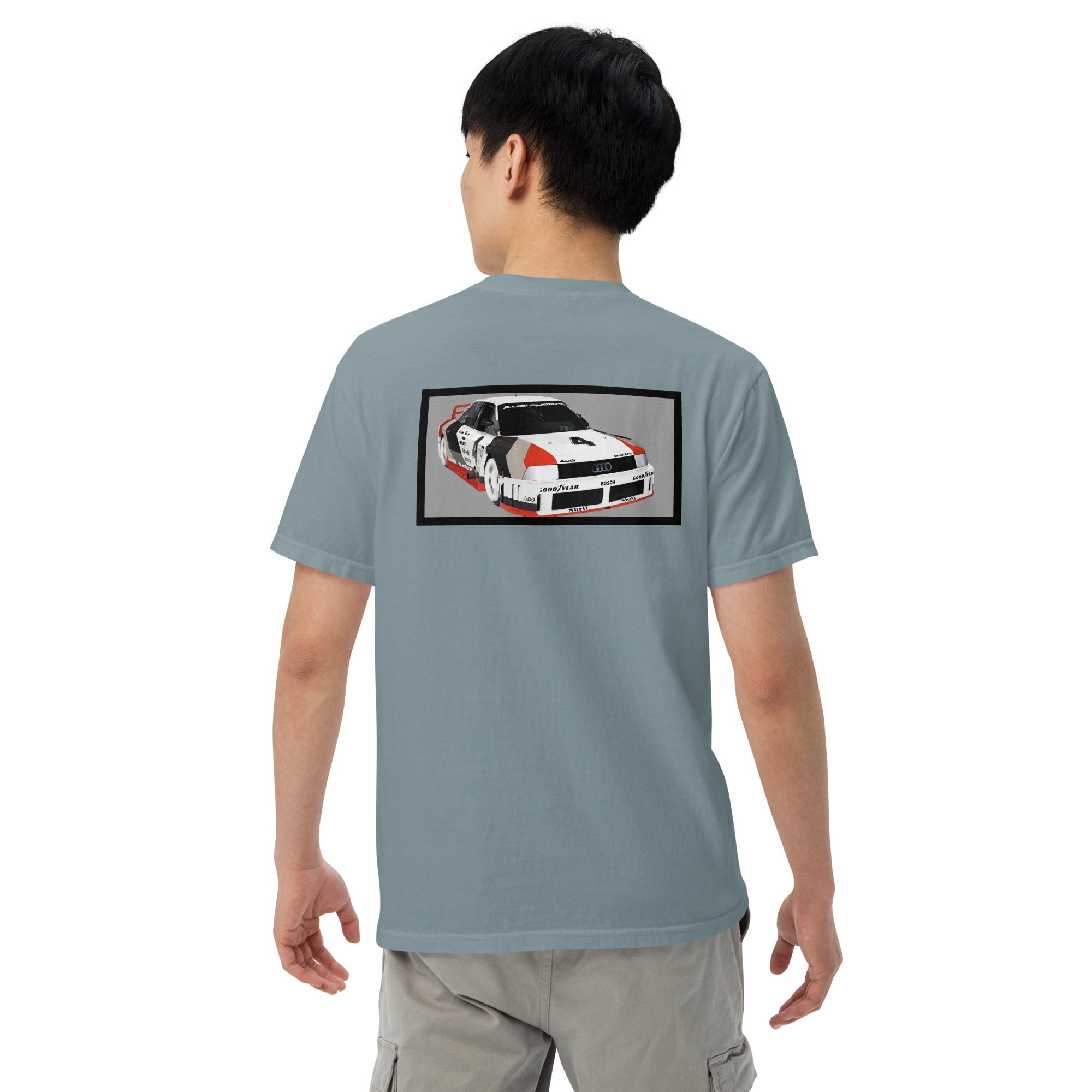 90: Audi Quattro IMSA GTO Unisex Heavyweight T-Shirt Grey Back