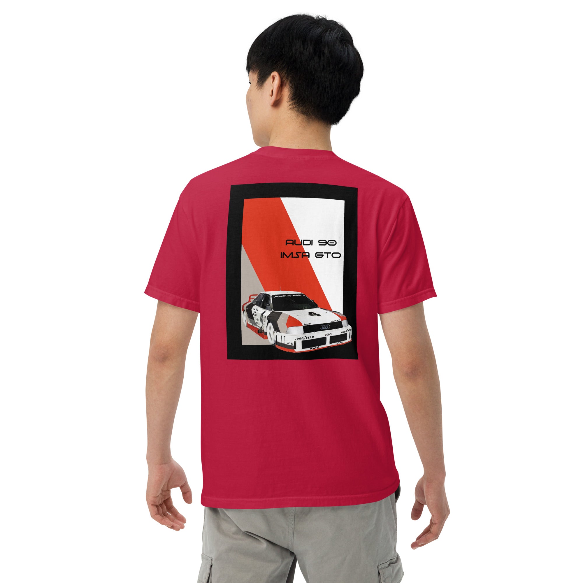 90: Audi 90 quattro GTO imsa race car t-shirt red rear full t-shirt