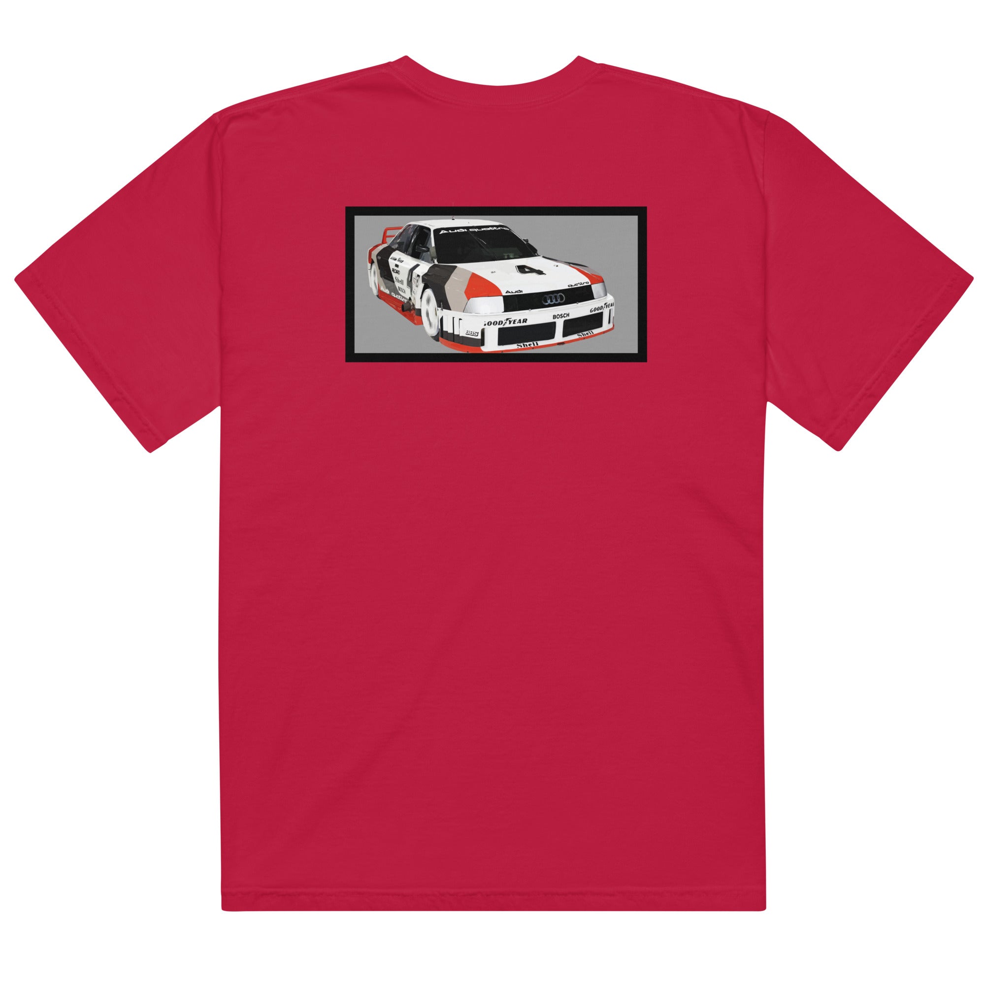 90: Audi Quattro IMSA GTO Unisex Heavyweight T-Shirt red rear flat
