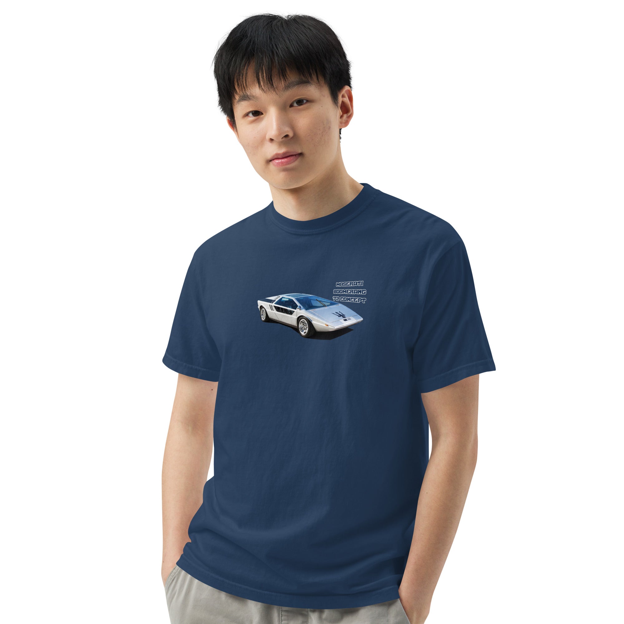 1972 Maserati Boomerang concept car tshirt navy front