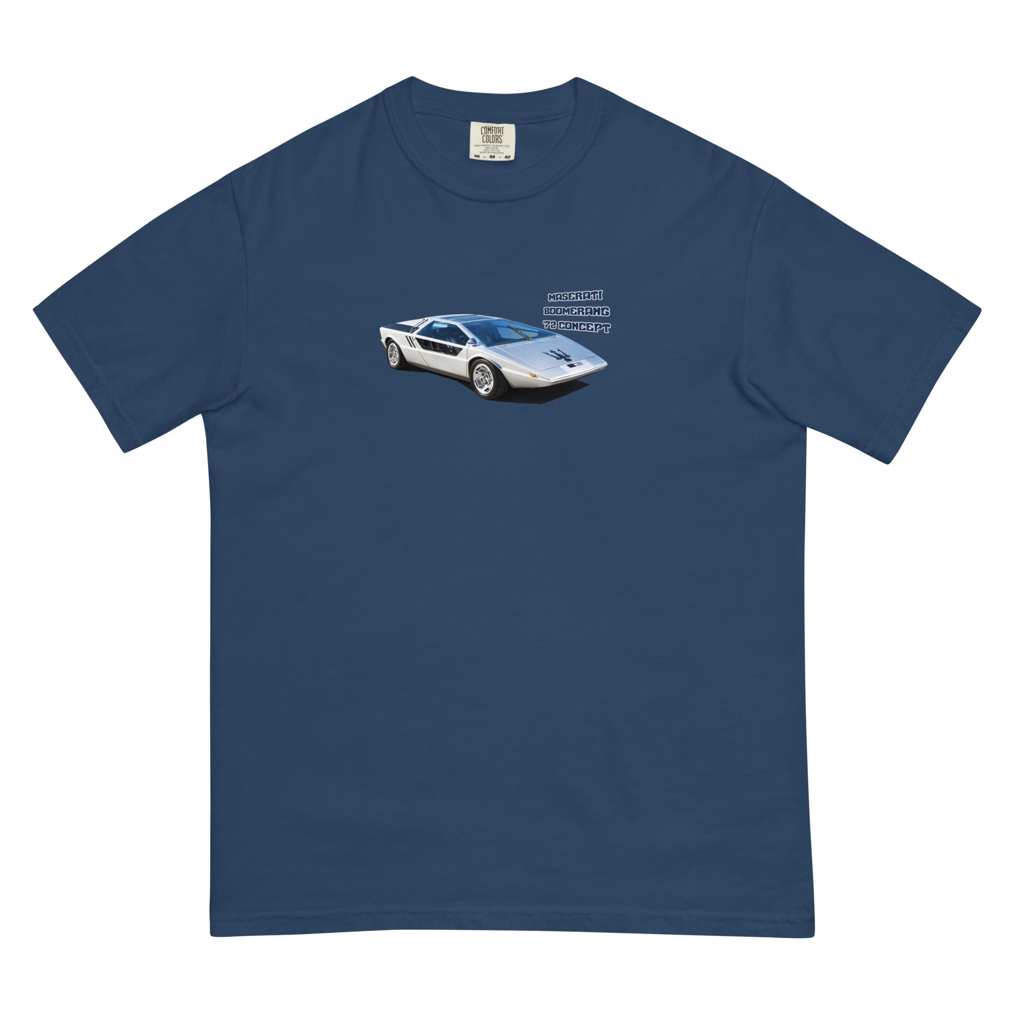 1972 Maserati Boomerang concept car tshirt navy flat