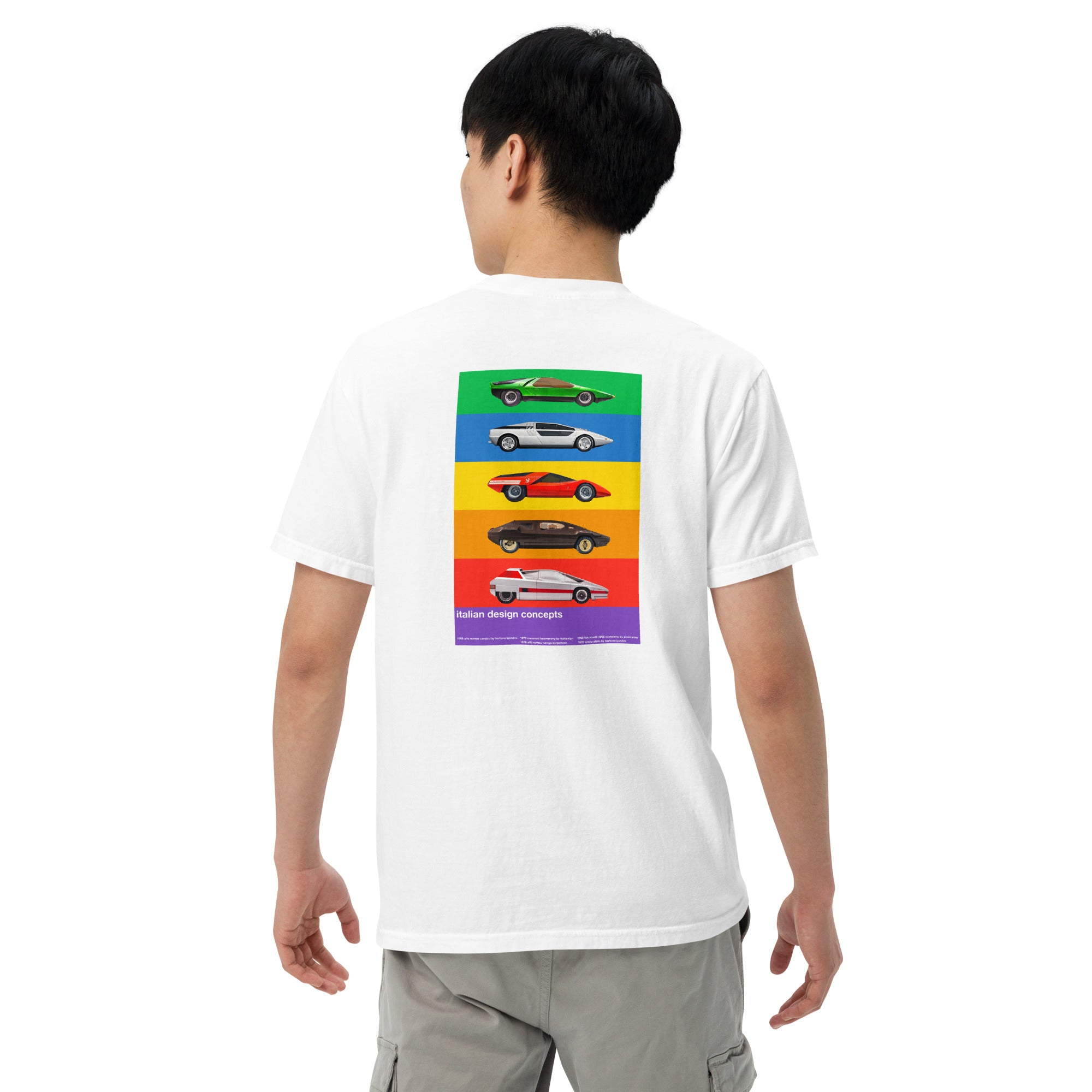 Italian design concept cars alfa carabo maserati fiart abarth lancia sibilo navajo boomerang white tshirt rear