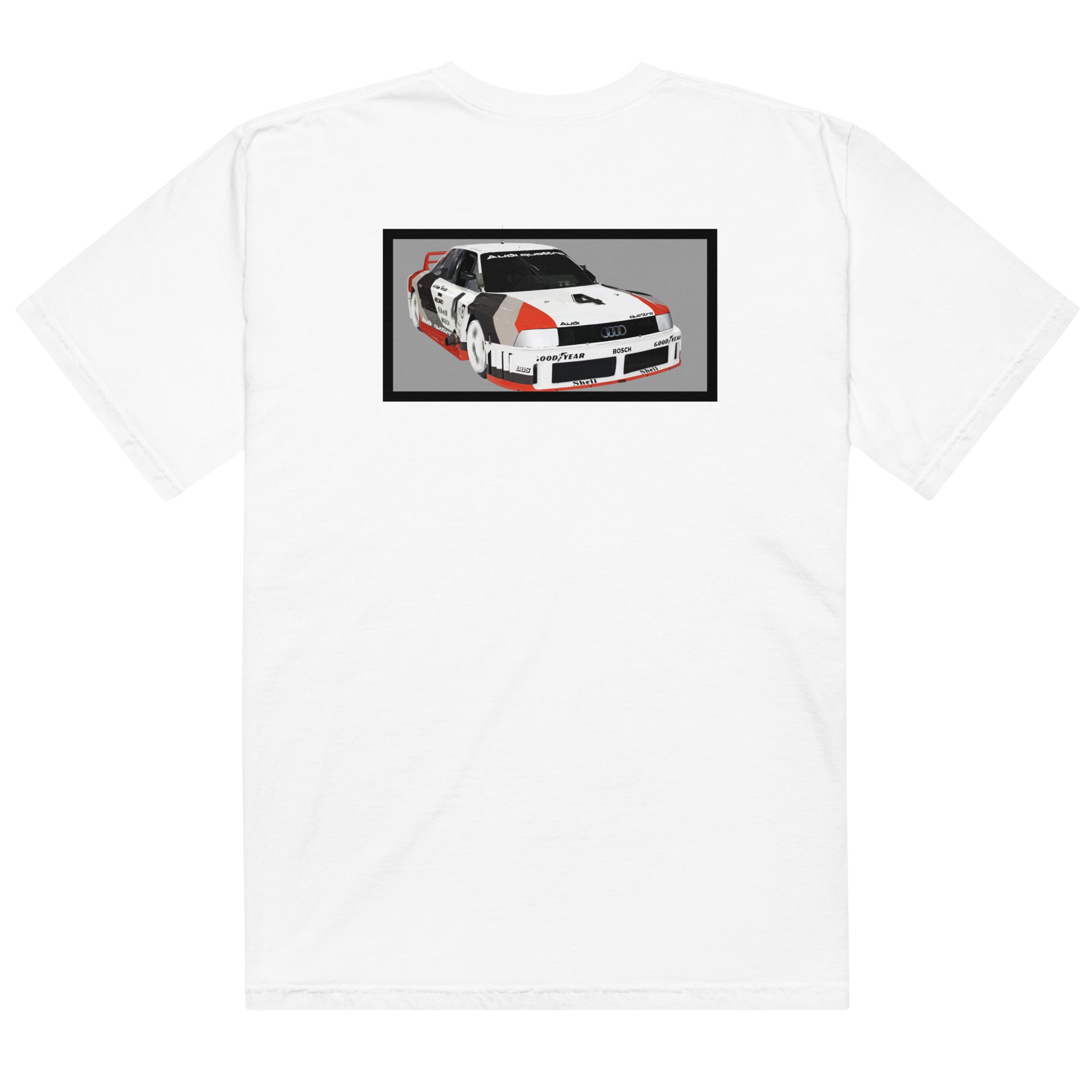 90: Audi Quattro IMSA GTO Unisex Heavyweight T-Shirt white rear flat