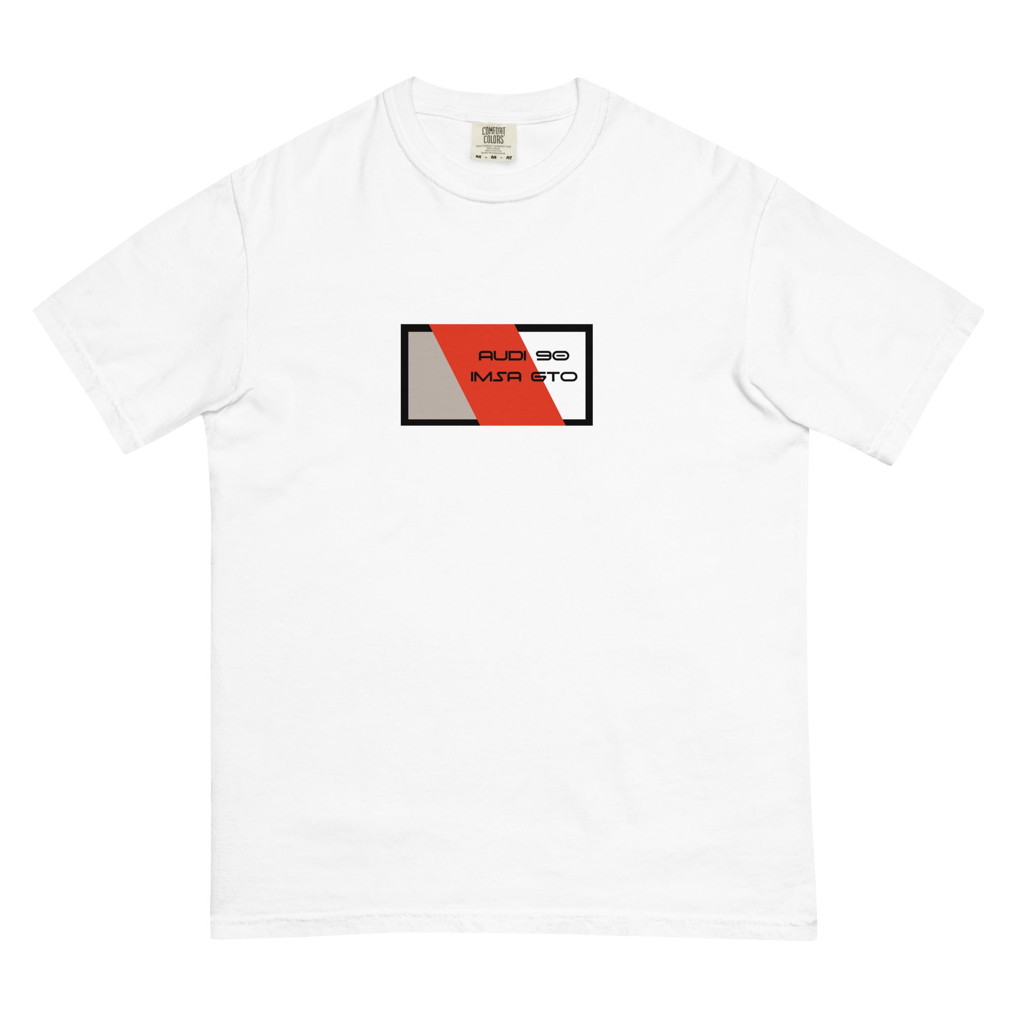 90: Audi 90 quattro GTO imsa race car t-shirt white front flat t-shirt