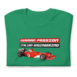 Michael Schumacher seven times world champion ferrari t shirt green folded