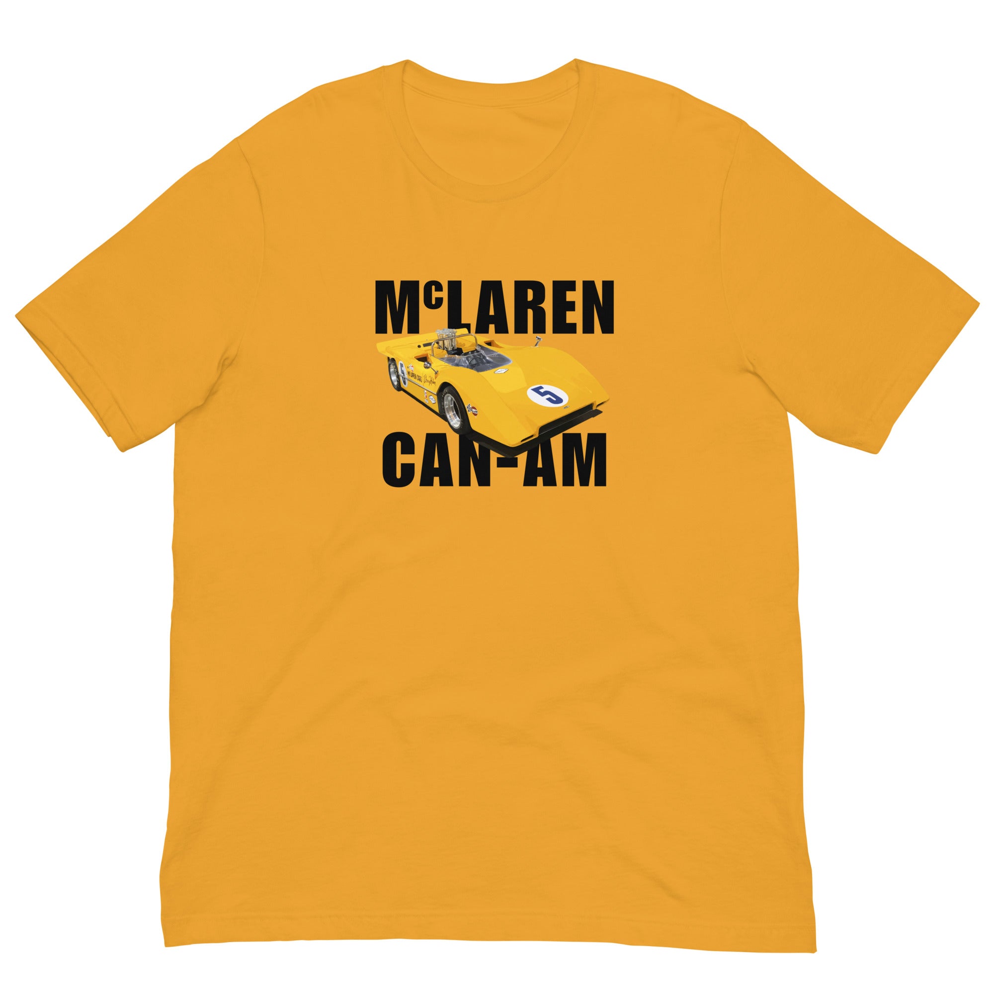 4: McLaren M8A Can Am Unisex T-shirt papaya front folded