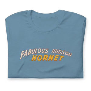 Herb Thomas Nascar fabulous hudson hornet t shirt grey blue front folded