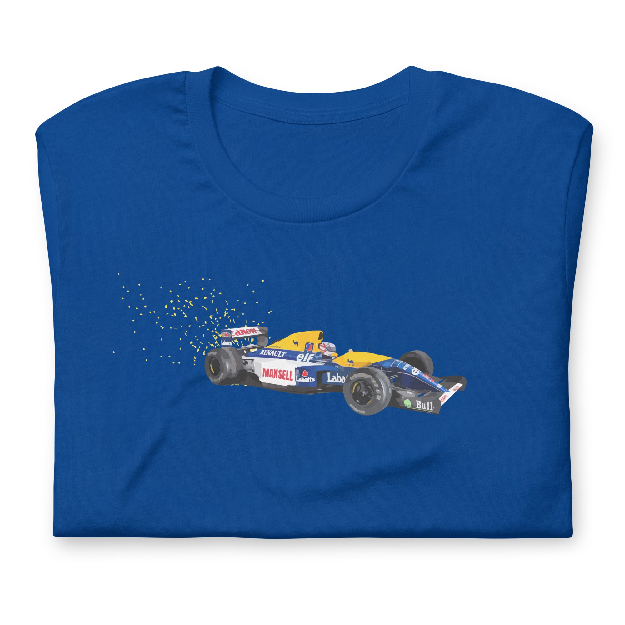 5: Nigel Mansell Williams FW14B F1 world champion blue tshirt front folded image