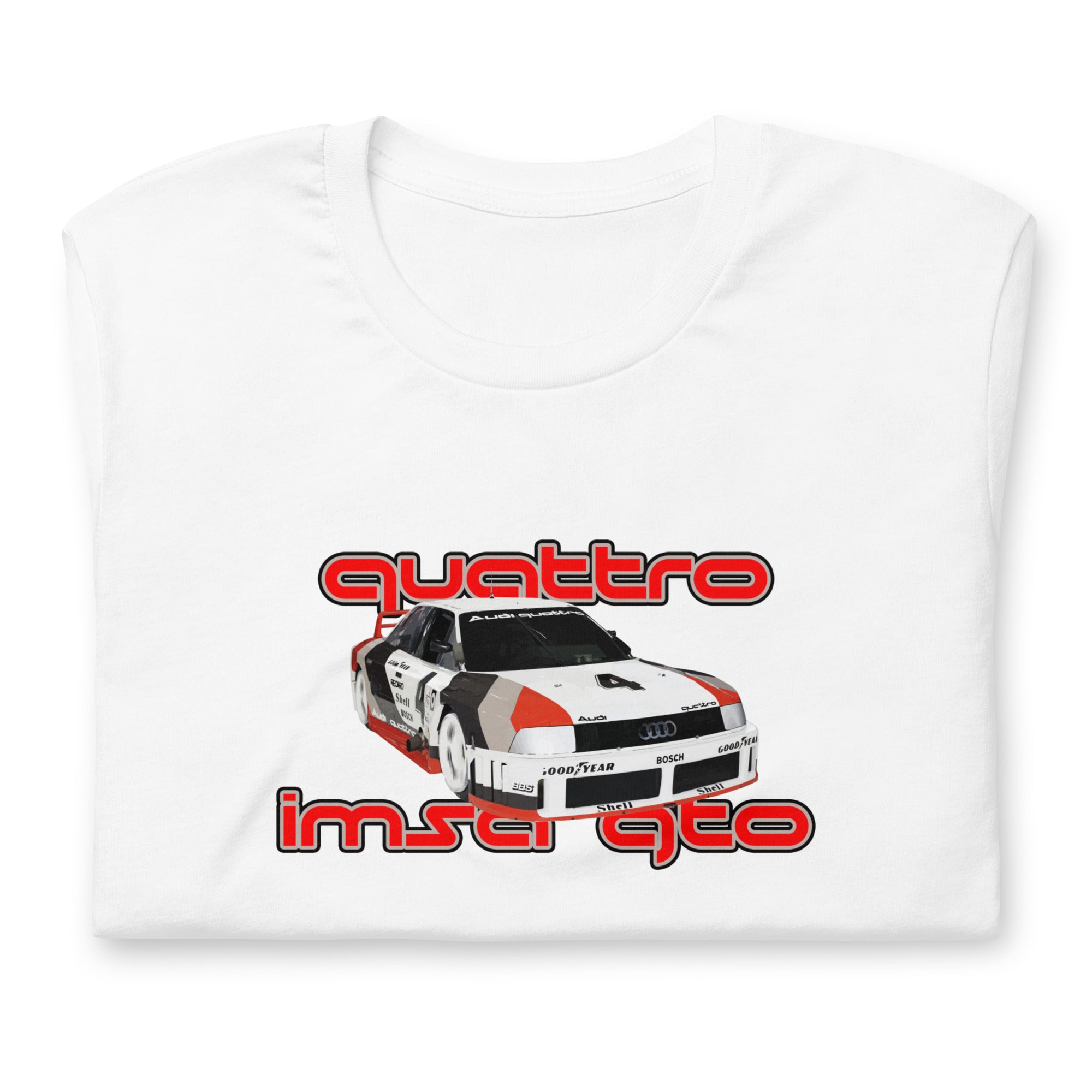 Audi 90 IMSA GTO race car t-shirt white front folded