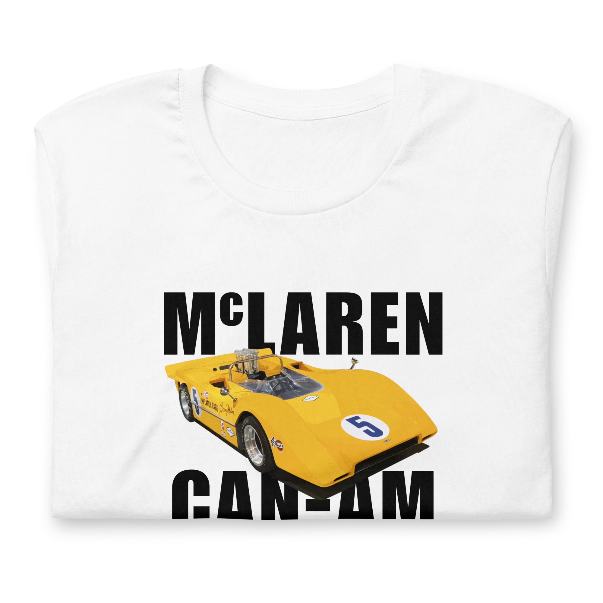 4: McLaren M8A Can Am Unisex T-shirt white front folded