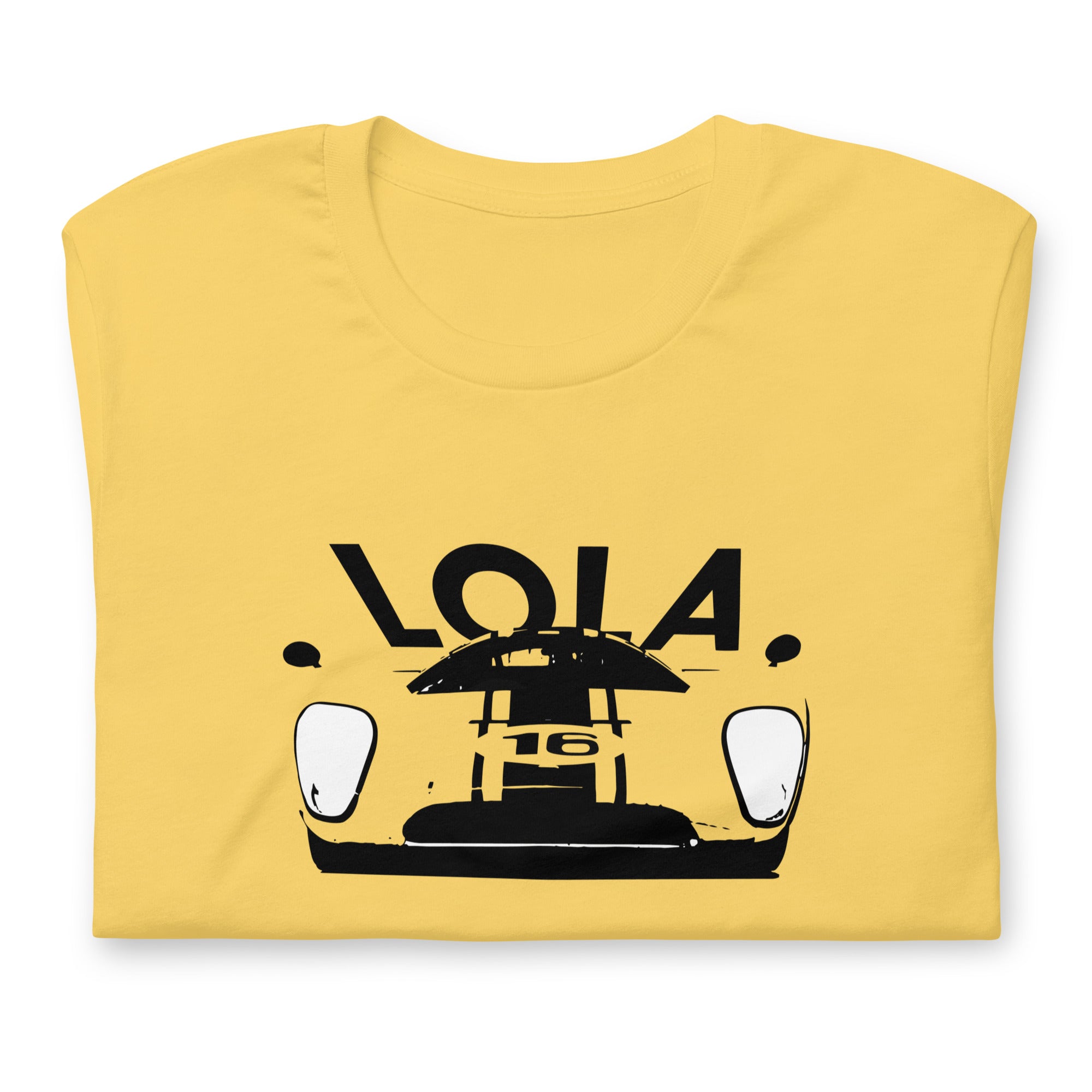 lola cars T70 MkIIIB t shirt yellow folded