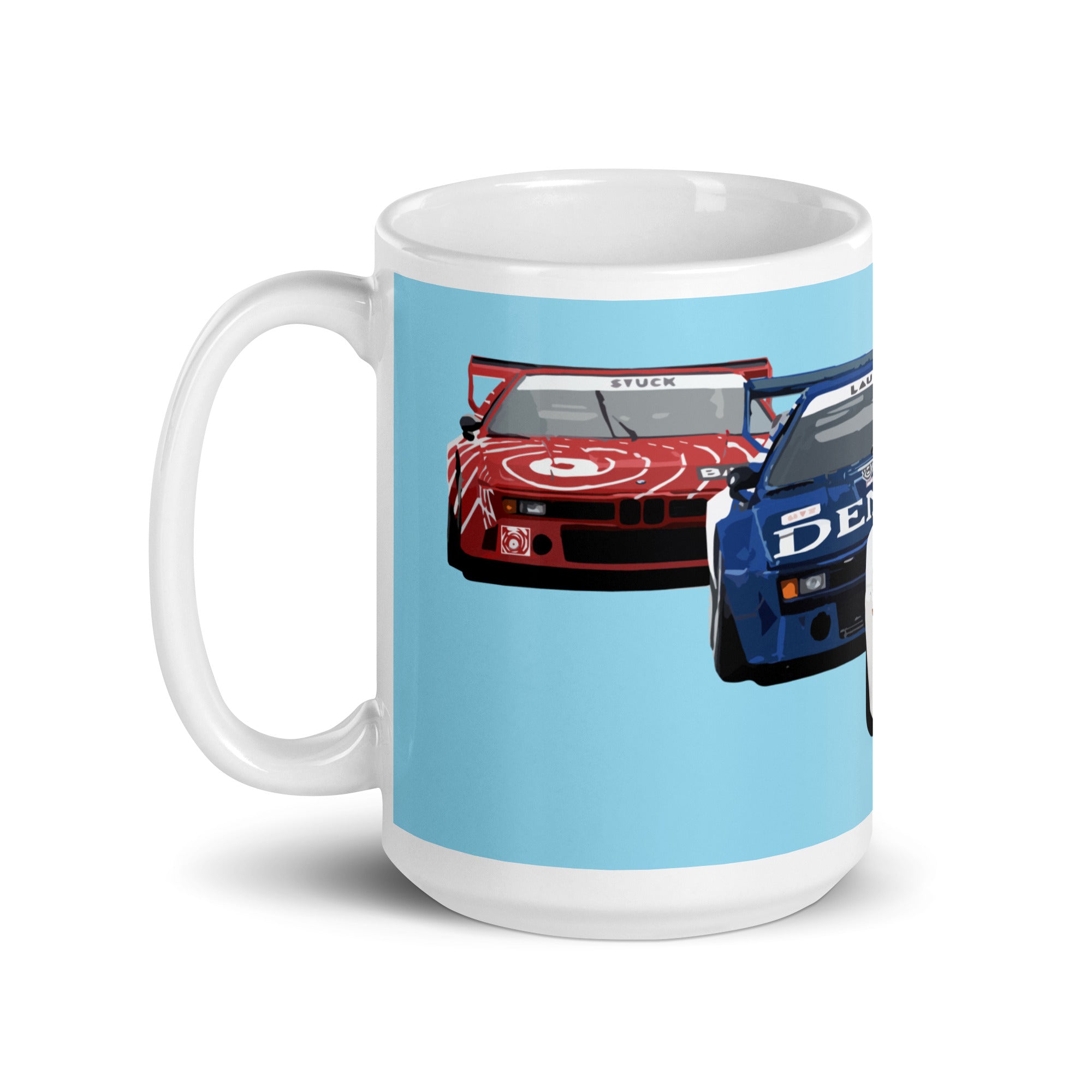 BMW M1 Procar 1979 Large coffee mug light blue left