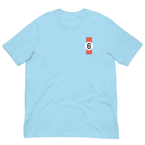 Ford GT40 P/1075 le mans 24 hour Winner 1969 tshirt Gulf Light Blue front flat