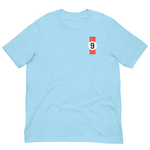 gt40 ford 1968 24 hours of le mans winner t shirt gulf light blue front flat